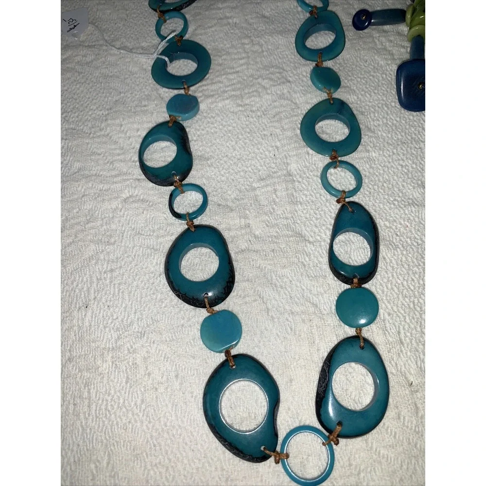 Tagua Nut 3 Necklace Lot‎ ~ Blue Green Red Orange Turquoise Figures